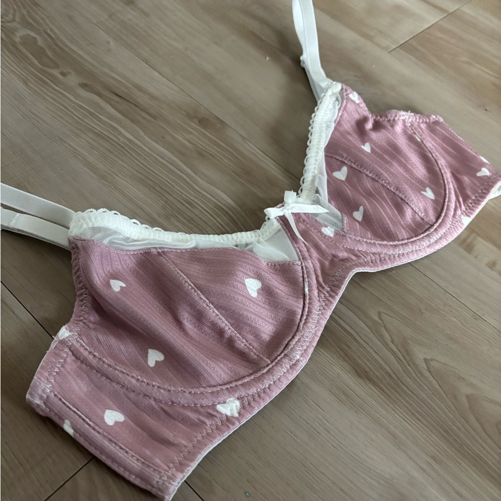 Pink Heart Print Lace Trim Bralette – Soft Lounge Lingerie